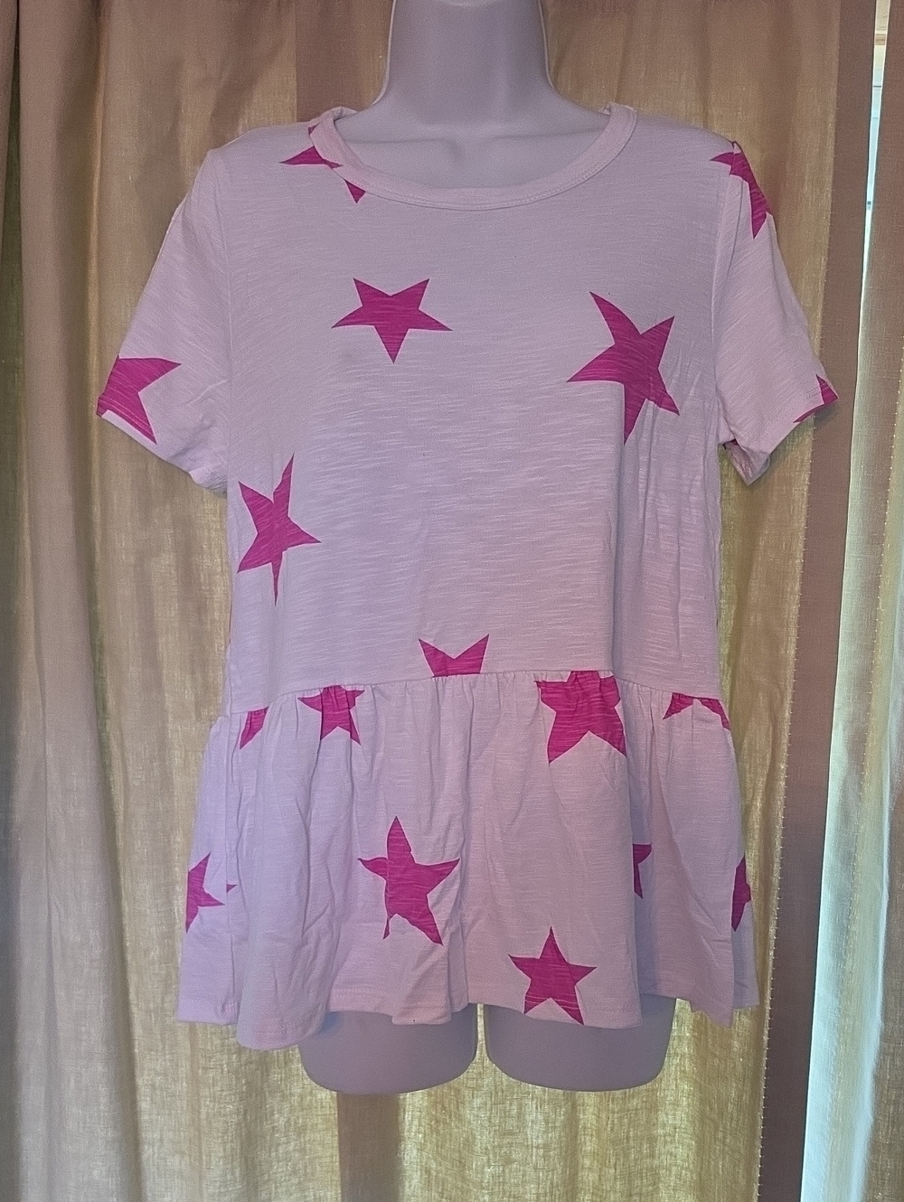 White Peplum Tunic with Hot Pink Star Print